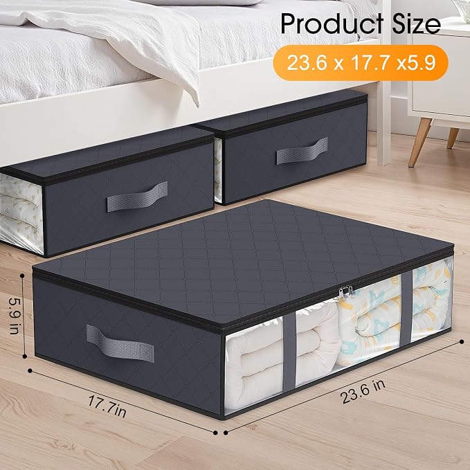 StorageRight Under Bed Storage Bags, 10 Pack, 40L, Gray | Breathable Non-Woven Fabric with a Clear Window and Zippered Top for Clothes, Comforters, Blankets and Seasonal Storage - Image 2