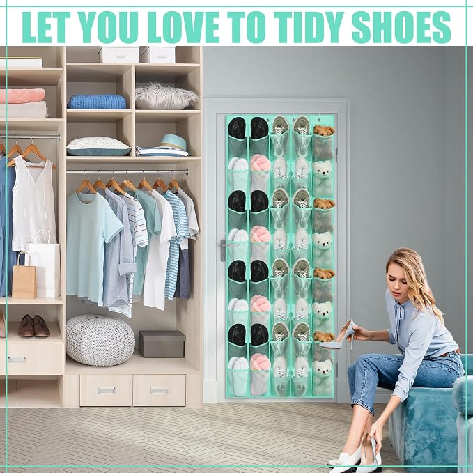 Windyun 1 Pcs 40 Pocket Over the Door Shoe Organizer Hang,Turquoise - Image 5