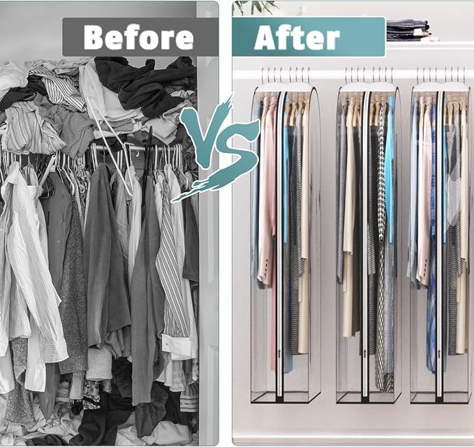 Liuoud Clear Garment Bags for Hanging Clothes 10” Gusseted, 4 Pack, 40” | Suit Bags for Closet Storage with Large Metal Zipper, Breathable odorless Hanging Plastic Clothes Cover for Coat Dress Fur - Image 8