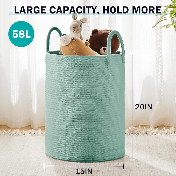 YOUDENOVA Cotton Rope Laundry Hamper Basket, 58L Blanket Basket for Nursery - Image 3