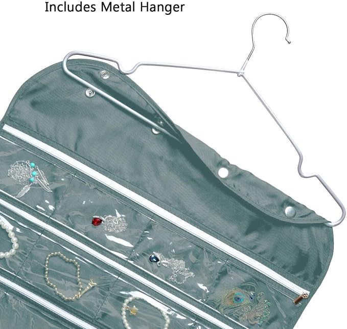 BB Brotrade Hanging Jewelry Organizer,Accessories Organizer,56 Zipper Pocket Organizer for Holding Jewelries (Grey-Zipper) - Image 4