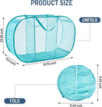 Seiritex Mesh Popup Laundry Hamper 3 Compartment Sortable Horizontal Collapsible Laundry Basket for Clothes Laundry Room Bedroom Toys Travel (Turquoise Blue) - Image 2