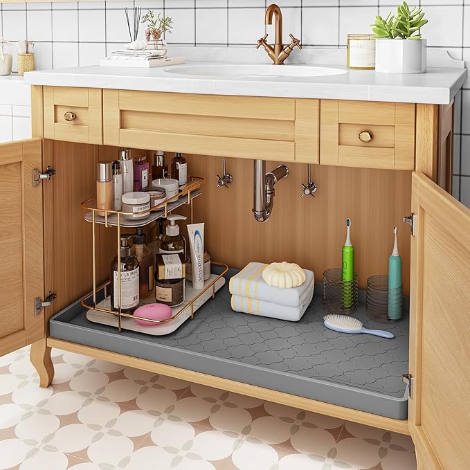 Jin&Bao Under Sink Mat 31" x 19" Waterproof Silicone Cabinet Kitchen Liner - Image 5