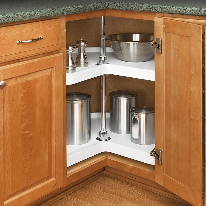Rev-A-Shelf 32" Kidney Shaped Dual Tier Lazy Susan Organizer, White - Image 2