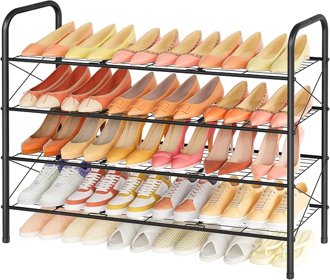 Hoctieon 4 Tier Mesh Style Shoe Rack, Entryway Shoe Shelf, Shoe Storage Organizer, Shoe Rack for Closet, Space Save for Bathroom, Garage, Hallway, Bedroom, Living Room, Black by Hoctieon
