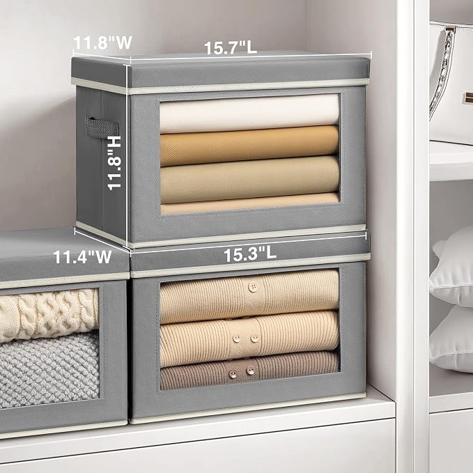 Homsorout Large Storage Bins with Lids - Fabric Storage Cubes with Window, Collapsible Bins for Clothes, 15.7 Inch Large Baskets for Bedroom, Dorm, Office, Grey, 6 Pack - Image 2