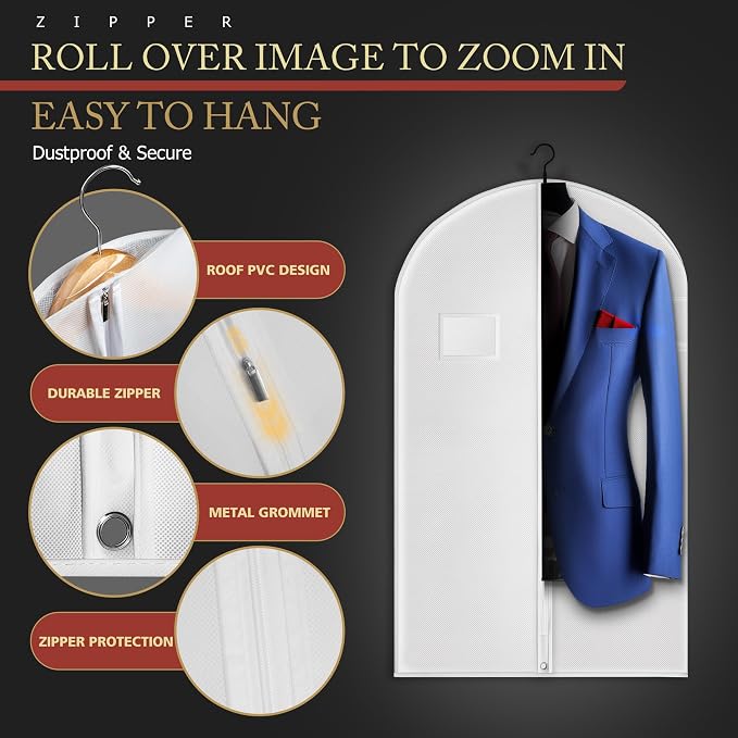 Hleelomi 10 Pack 40-in Garment Bag for Hanging Clothes Suit Bag White - Image 2