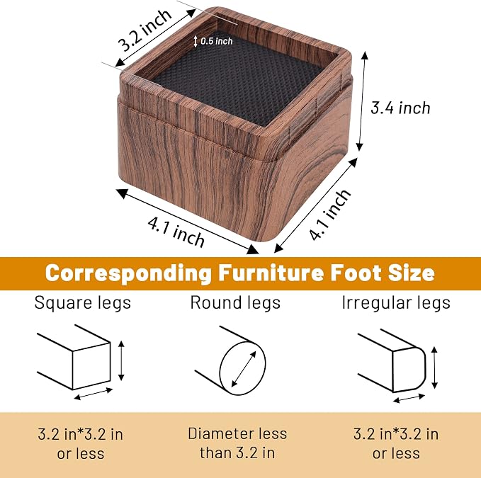 BTSD-home Wood Bed Risers 3 Inch, 8 Pack - Image 2