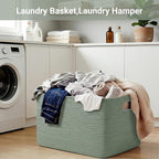 75L Green Cotton Rope Storage Basket, Large Rectangle Laundry Hamper with Handles, 22”x17”x12” Woven Blanket and Toy Basket for Living Room, Bedroom and Nursery - Image 6