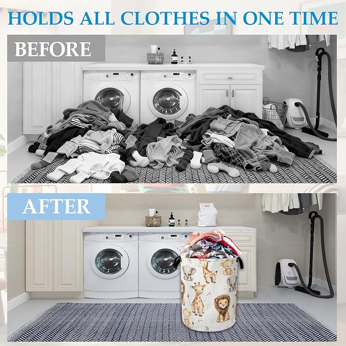Wild Animal Forest Laundry Basket Collapsible Laundry Hamper, Oxford Cloth Storage Bin for Room/Bathroom/Bedroom/Dormitories 16" X 20.8" - Image 4