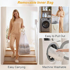 efluky Slim Laundry Hamper with Wheels and Removable Bag, Rolling Laundry Basket for Clothes, Small Laundry Basket for Bedroom, Dorm and Laundry Room, 75L (19.8 Gallons) Beige - Image 4