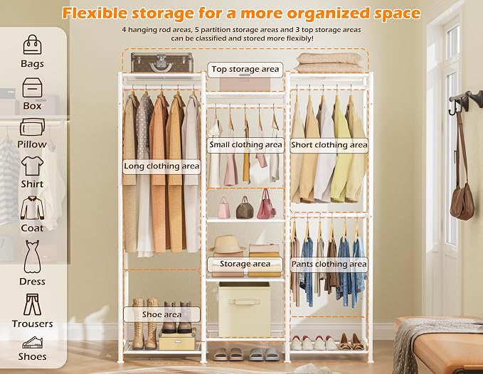 HOMIDEC Wardrobe Closet, 4 Hanging Spaces Portable Clothes Rack - Image 6