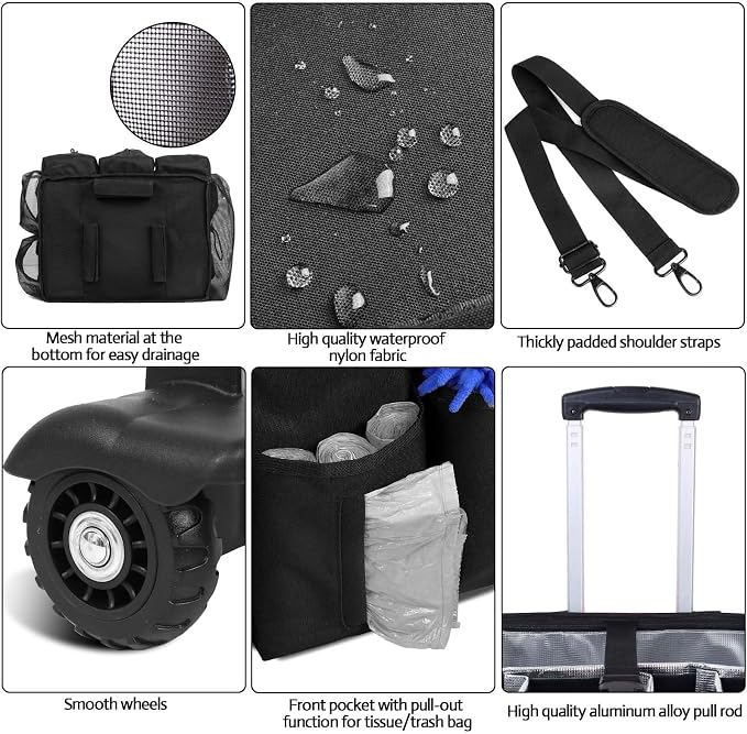 Rolling Cleaning Caddy Bag Built-in Hard Plastic Sheet Detachable Trolley - Image 6