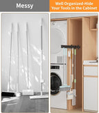 Pull Out Broom Holder With 10 Adjustable Row Sliding Hook - Black 18.11inch - Image 4