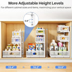 Under Sink Organizer, 3-Tier Thickened Metal Pull out Cabinet Organizer Shelf, Height Adjustable Slide out Storage Drawer Rack for Kitchen Bathroom Pantry Laundry Home Organization, 2-Pack, White - Image 9