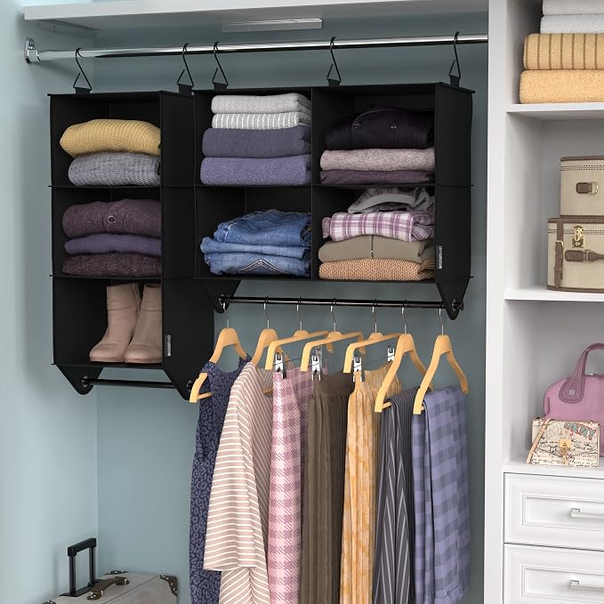 ClosetMaid 4-Shelf Fabric Hanging Closet Organizer with Garment Rod for Shirts, Sweaters, Pants, Hats, Shoes, Purses with Charcoal Black Finish - Image 8