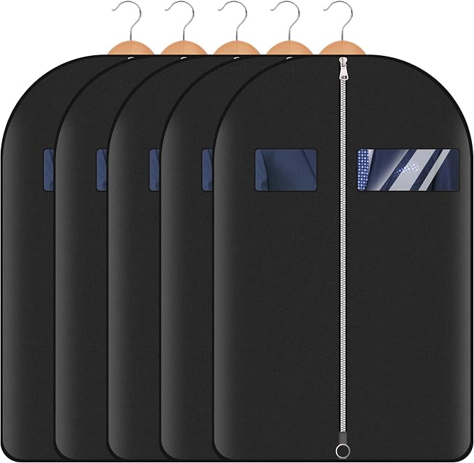Hleelomi 5 Pack 40-inch Suit Bag Garment Bag for Travel and Storage, Garment Bags for Hanging Clothes with Zipper and Visible Transparent Window, Black - Image 9