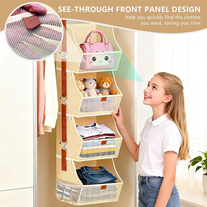 Fabric Hanging Closet Clothes Organizers and Storage Detachable 4 Tier - Image 4