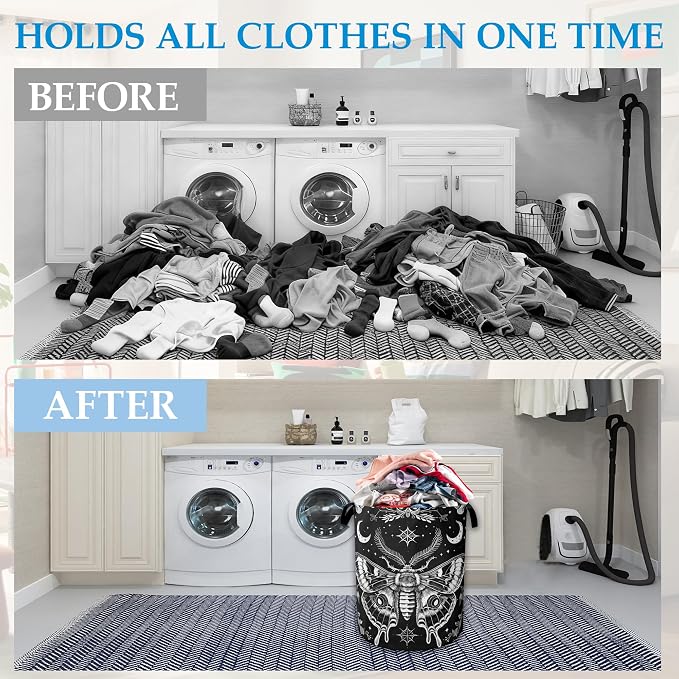 Butterfly Moon Laundry Basket Collapsible Laundry Hamper with Handle, Oxford Clothes Storage Bin for Bathroom Bedroom Room Décor 16" X 20.8" - Image 4
