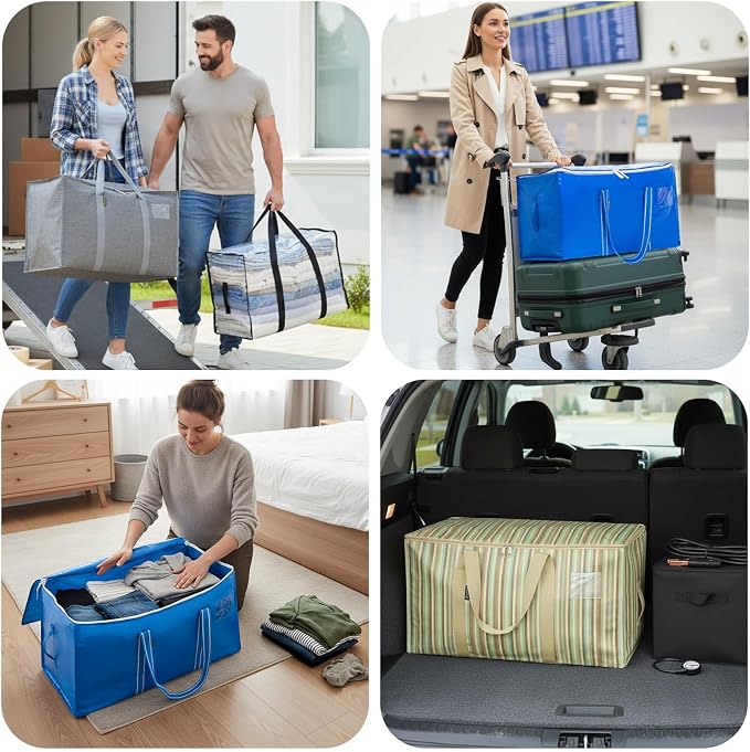 BALEINE 8-Pack Oversized Moving Bags with Reinforced Handles, Heavy-Duty Storage Tote for Clothes, Moving Supplies (Royal Blue, 8-Pack) - Image 3