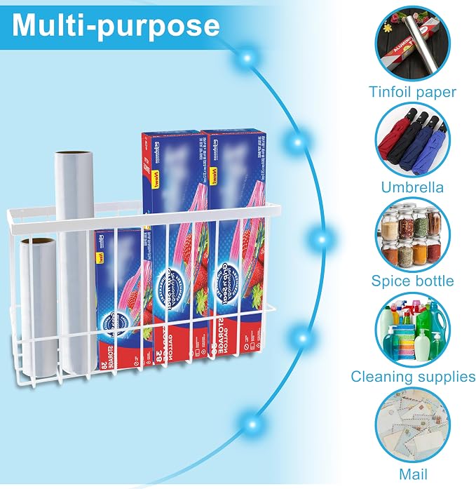 Cabinet Door Organizer 3Pcs, Foil and Plastic Wrap Organizer with 2 Sponges, Cabinet Door Storage with 3 Caddy Adhesive, for Aluminum Foil, Plastic Wrap, Wool Dryer Balls, White,(Small, Medium, Large) - Image 5