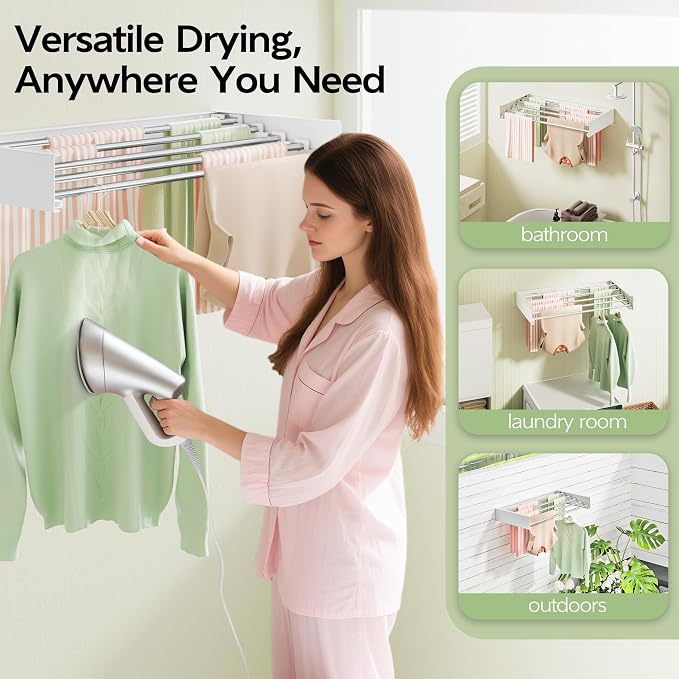 Vikaqi Wall Mounted Clothes Drying Rack 32", Foldable Wall Laundry Rack - Image 4