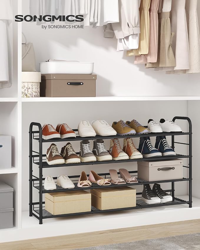 SONGMICS 4-Tier Long Stackable Metal Shoe Rack, Holds Up to 20 Pairs | Shoe Organizer for Closet, Entryway, and Small Spaces, with Adjustable Slanted Shelves, Black, DAVIAN Collection ULMR107BD01 - Image 2