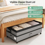 Kitstorack 4 Pack Height-adjustable Under Bed Storage with Wheels, Under Bed Storage Containers,Under Bed Shoe Storage Organizer with Clear Window&Label, Suitable for Clothes Storage, Gray - Image 5