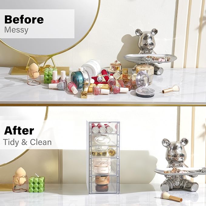 Prsildan Hair Accessories Organizer Acrylic Drawer with 5 Small Drawers - Image 4