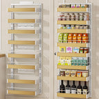 POKIPO 8 Tier Over The Door Pantry Organizer, 2 IN 1 Wall Mount or Hanging Spice Rack Seasoning Shelves with Adjustable Basket, Back of Door Organizer and Storage for Kitchen Cabinet and Room Closet by POKIPO