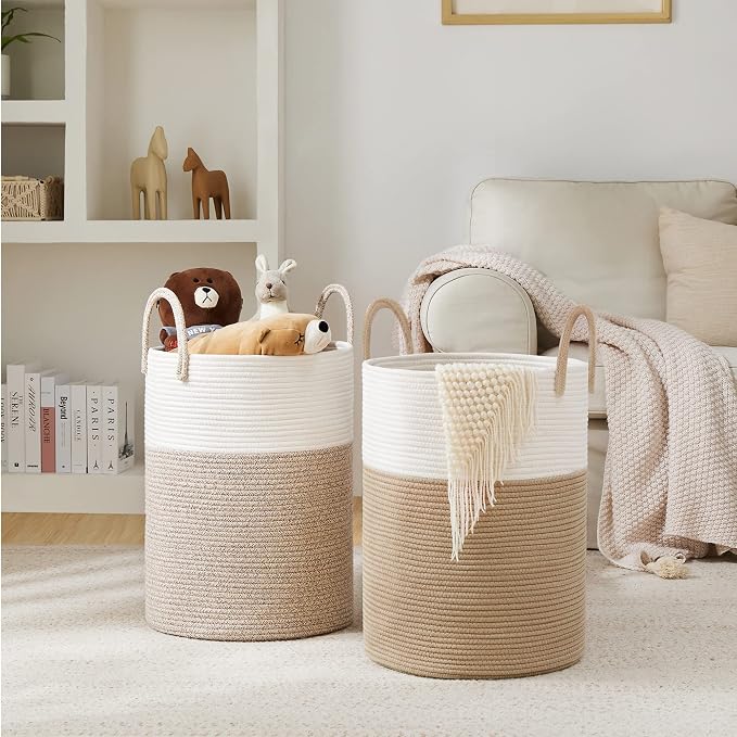 YOUDENOVA Woven Rope Laundry Hamper Basket, 58L Tall Laundry Basket, Baby Nursery Hamper for Blanket Storage in Bedroom-Large-Brown - Image 6