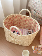 Storage Basket Boho Fabric Large Collapsible Floral Laundry Nursery Hamper Portable Folding Storage for Clothes Toys (Yellow Floral) - Image 2