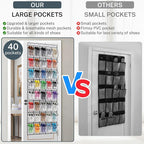 40 Large Mesh Pocket Over the Door Shoe Organizer,Hanging Shoe Rack for Door,Hualleko Shoes Organizer Hanger with Large Capacity, Shoes Storage Holder Sturdy Non-woven Fabric - Stores 20 Pairs (White) - Image 6