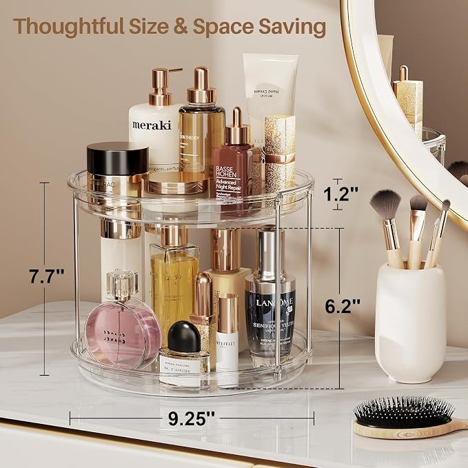LAMU 4 Pack 2 Tier Lazy Susan Turntable Organizer 9.25'' Rotating Spice Rack Organization for Cabinet, Kitchen, Pantry, Countertop, Bathroom, Vanity, Medicine Cabinet Organizer, Clear - Image 4