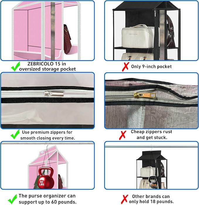 Purse Organizer for Closet, Heavy Duty Hanging Handbag Storage - Image 5