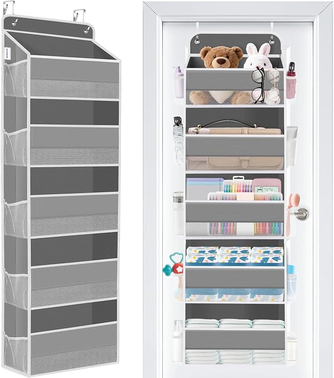 Over The Door Organizer Storage Large Capacity Hanging Bedroom Storage | 5 Shelves, 40 LB Capacity, Foldable Mesh Design, Clear Window, Sturdy, Large Storage Organizer for Nursery, Pantry & Closet by WiseLife