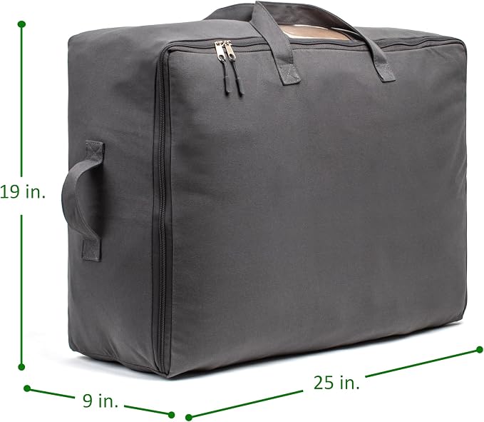 Soft Canvas Storage Bags with Zipper. Thick Breathable, 2pc King/Queen Comforter Organizer. Four Carrying Handles and Window. Large 25x19x9in Bag for Sheets Blankets Bedding Pillows, Clothes (Grey) - Image 3