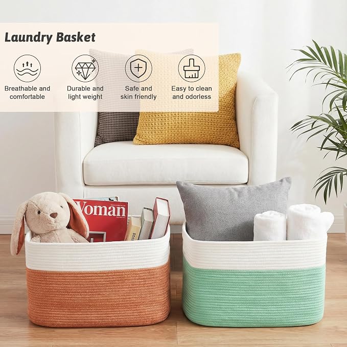 Artfeel Blanket Basket,Rectangle Woven Baskets for Storage,100L Laundry Basket for Decorative Nursery Blanket,Toys,Dirty Clothes and Magazine in Shelves,Baby Room,and Living Room - Image 6