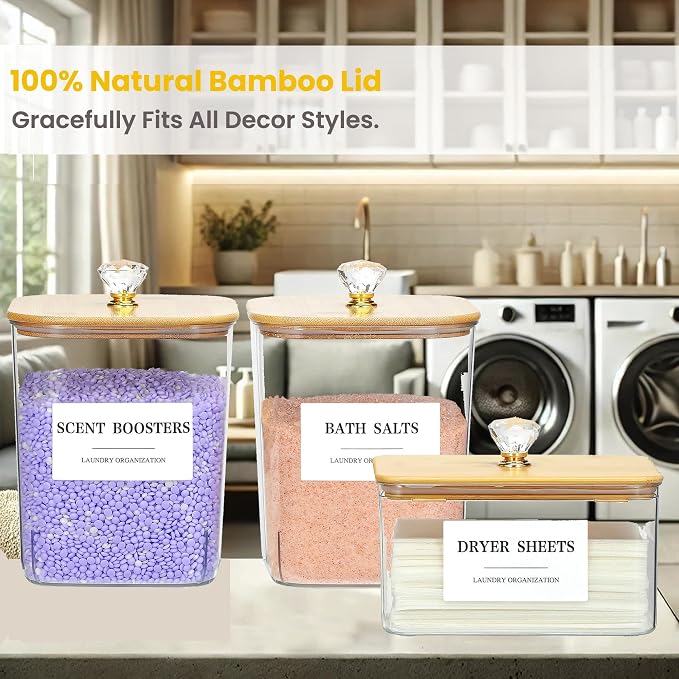 3 Pack Large Laundry Powder Container and Dryer Sheet Holder with Airtight Lid, Clear Plastic Laundry Pods Container for Laundry Room with Scoops, 12 Lables - Image 3