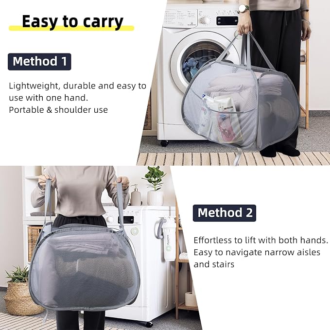 Collapsible Laundry Basket, 90L Mesh Pop-up Hamper with Handles - Image 5