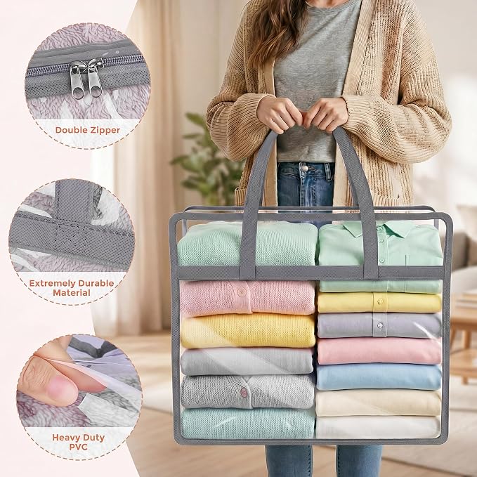 4 Pack Clear Storage Bags for Clothes, 45L Closet Organizers and Storage | Plastic storage with zipper and handle, moving bags, under-bed storage, closet organizer for blankets, comforters, toys - Image 3