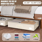 EE-RoomWorld Under Bed Storage with Wheels, No Assemble Required 5.5 inches height beige under bed storage bins,Low Profile Rolling Underbed Shoe Storage containers，dorm underbed storage drawers - Image 2