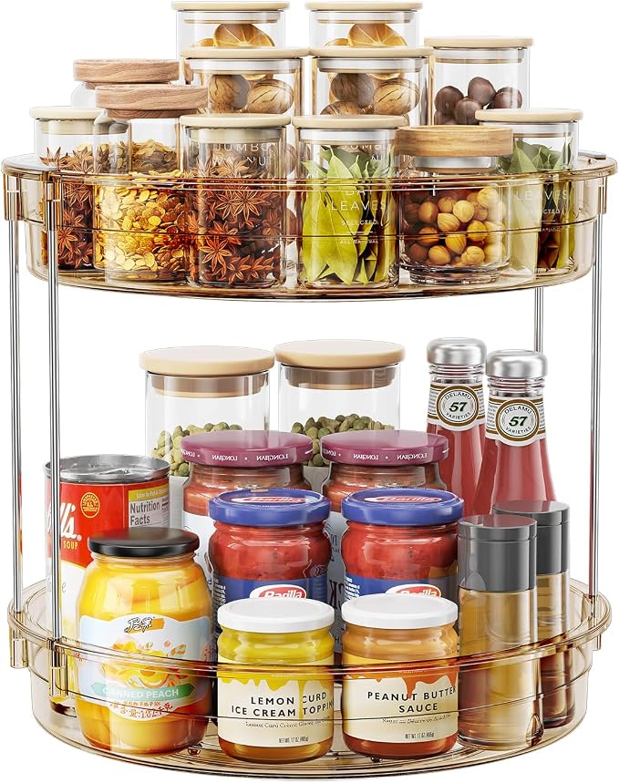 LAMU 12inch 2 Tier Lazy Susan Turntable Organizer Rotating Spice Rack Organization for Cabinet, Kitchen, Pantry, Countertop, Bathroom, Vanity, Medicine Cabinet Organizer, Amber by YourHome-OrganizationHelper
