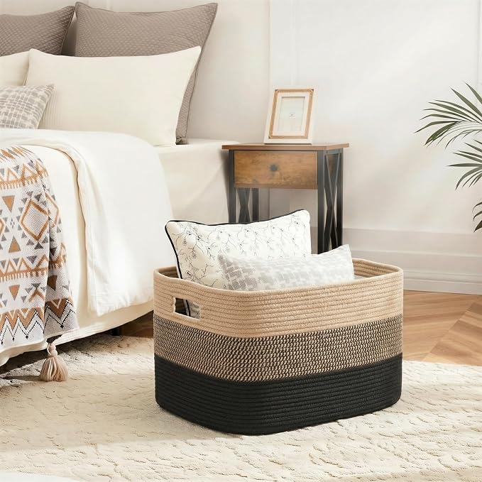 Artfeel Blanket Basket,Rectangle Woven Baskets for Storage,65L Laundry Basket for Decorative Nursery Blanket,Toys,Dirty Clothes and Magazine in Shelves,Baby Room,and Living Room - Image 2