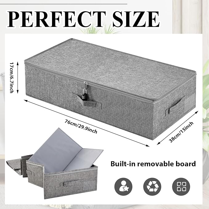 Briwooody 29.9 x 15 x 6.7in Discreet Lockable Under Bed Storage Bag,Gray - Image 2