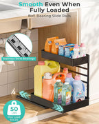 EVERIE Metal Pull Out Slide Shelf Organizer for Under Sink Organization in Kitchen, Bathroom, Counter, Cabinets, Minimum Available Space 13" Wide x 16.5" Deep (Black, 1 Set) - Image 4
