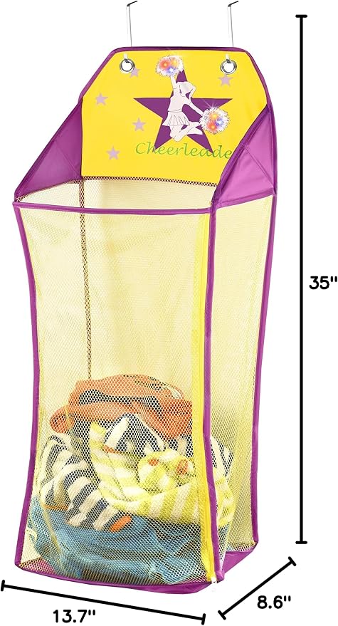 Store & Score Over The Door Hanging Kids Fun LED Cheerleader Light-Up Collapsible Mesh Laundry Hamper, Toy Chest, Heavy Duty Metal Hooks Included. Patent Pending. - Image 5