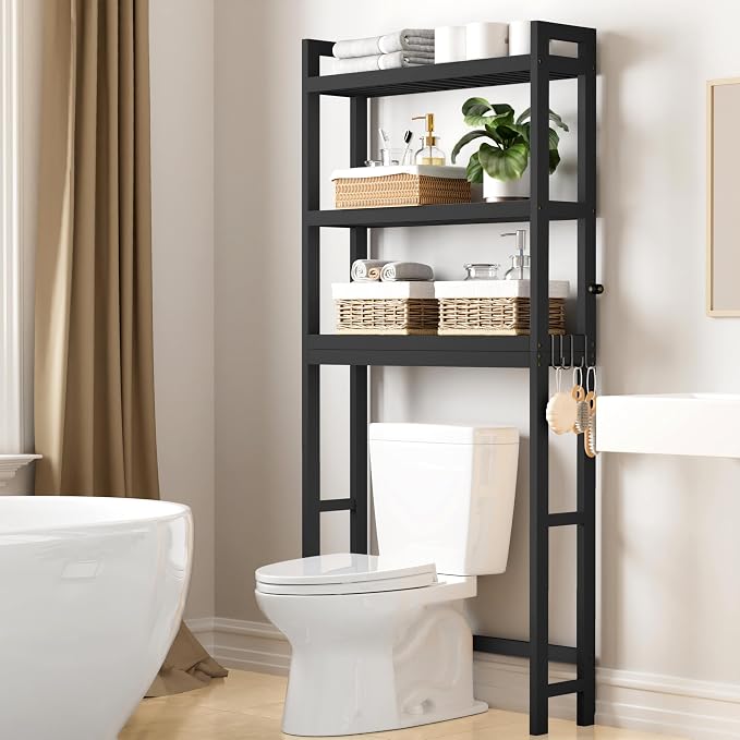 Smiry Bamboo Over The Toilet Storage Cabinet, 3 Tier, Black by Smiry