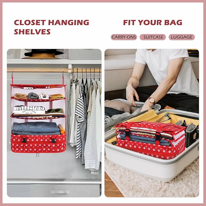 Surblue Hanging Closet Storage Bag Collapsible 3-Shelf Washable Oxford Fabric with 2 Hooks (XL 17.71 * 11.81 * 20in, Snow) - Image 2
