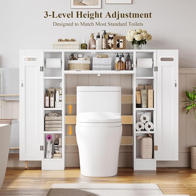 Keyluv Short Over the Toilet Storage Cabinet with Doors for Small Bathroom - Image 4